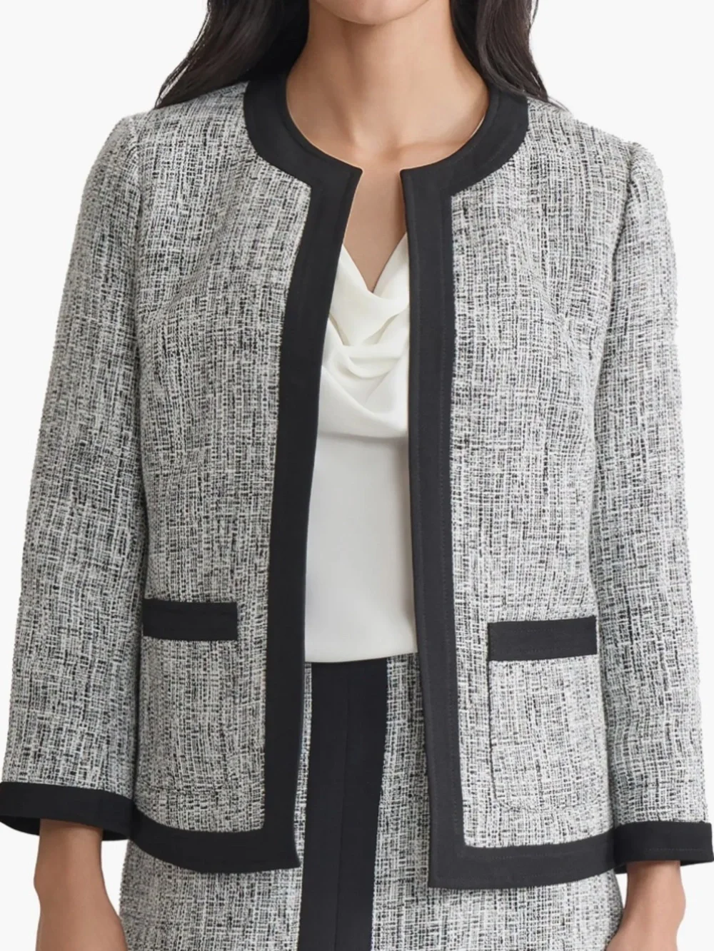NWT (8) KASPER Contrast Trim Tweed Jacket - Picture 1 of 8